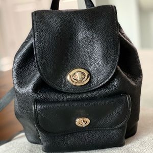 Black Leather Coach Mini Backpack